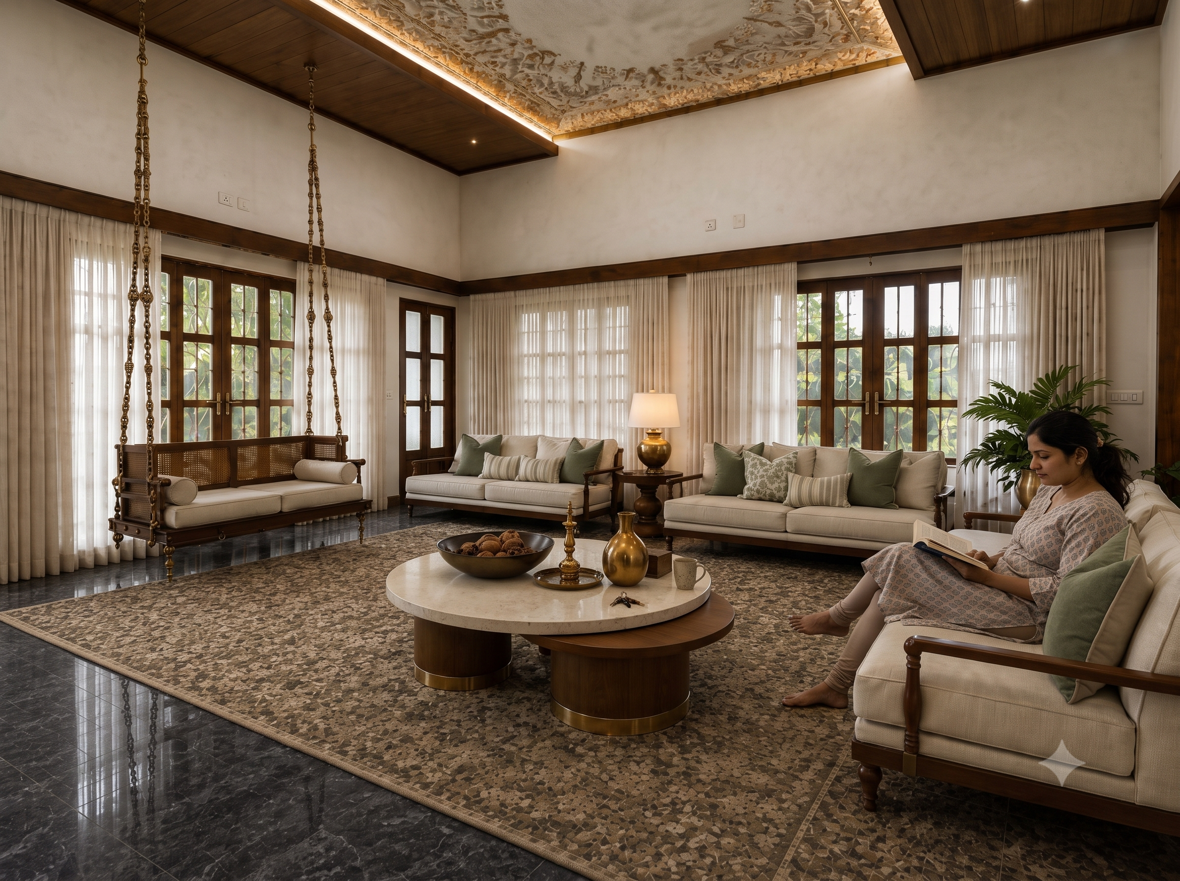 Living room with traditional swing